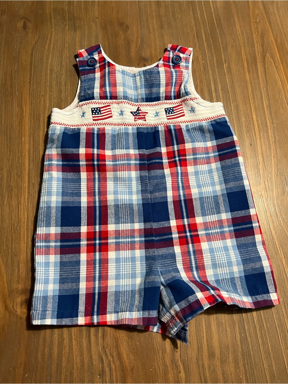 4th of July! Good Lad Red, White & Blue Plaid Romper